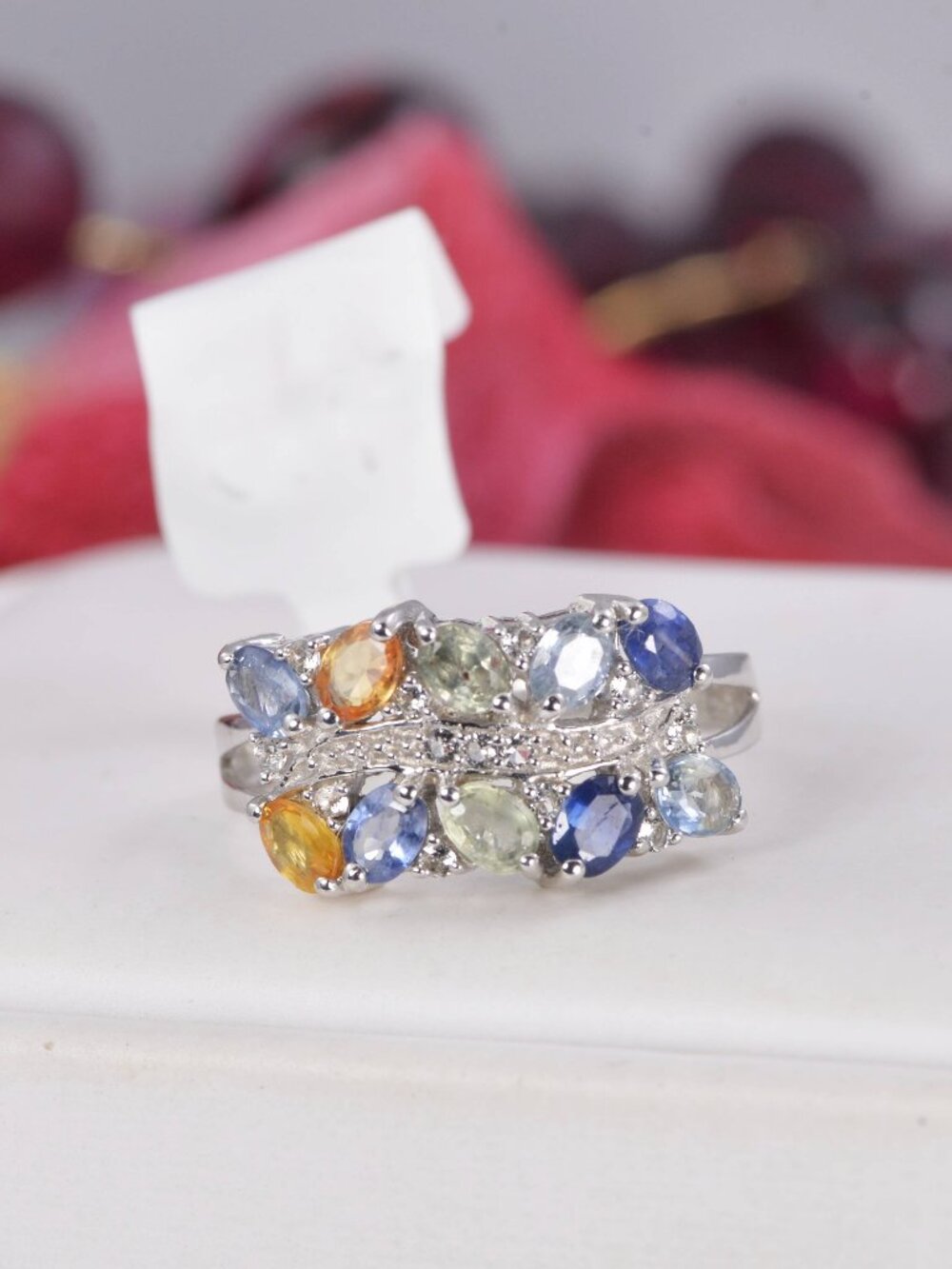 Natural Multi Sapphire Ring Real 925 Sterling Silver sz 8